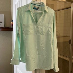 Magellan Fishing Shirt, light green pin strip